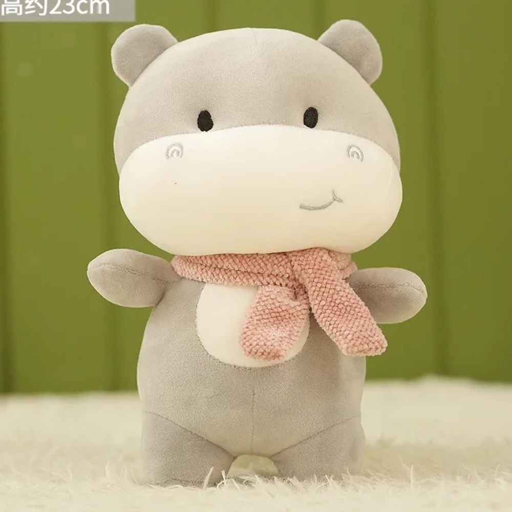 Stuffed animal plush doll hippo adults kids home decor scarf soft Kawaii gray